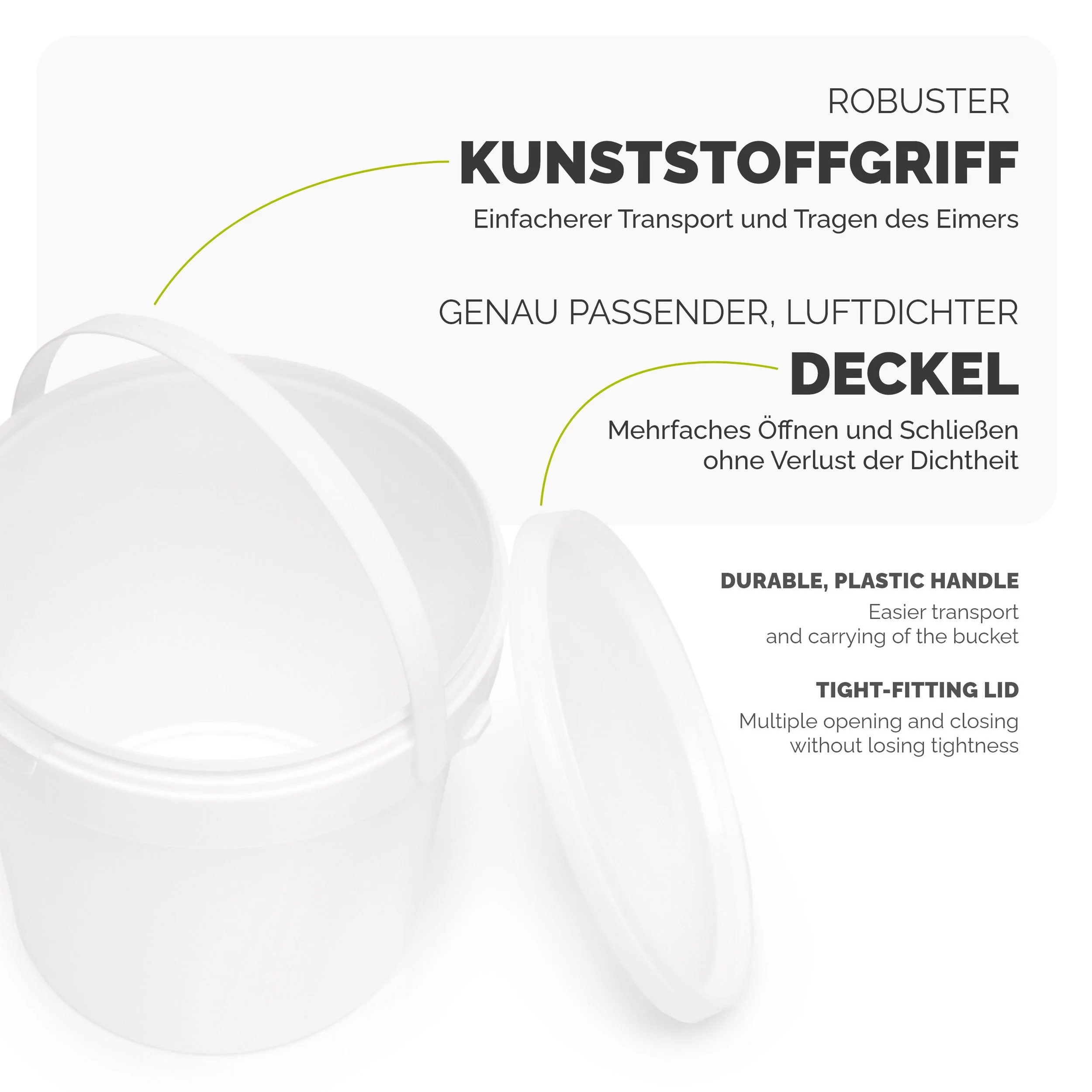 GARRONDA Putzeimer mit Deckel – Weiß, Modell GD-0071 (0,5 l)